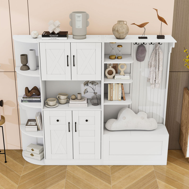 Hall Tree with Storage Cabinet, Bench and Hooks