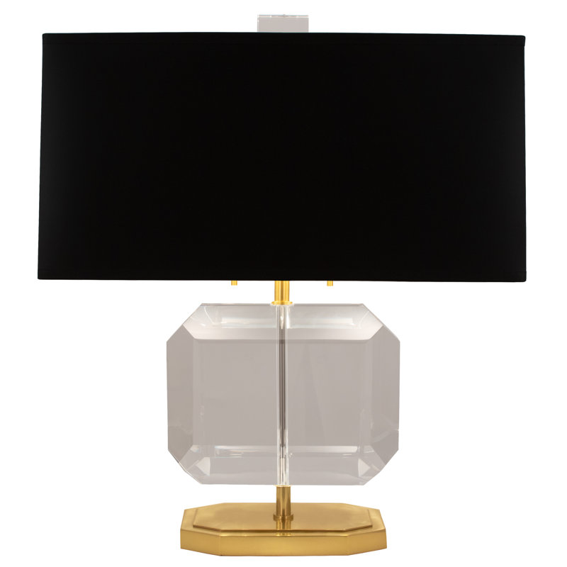 Elegant Modern Brass Accent Lamp With Clear Crystal Accents - 3-Way Pull Chain, Linen Shade - Timeless Lighting Fixture For Home Decor