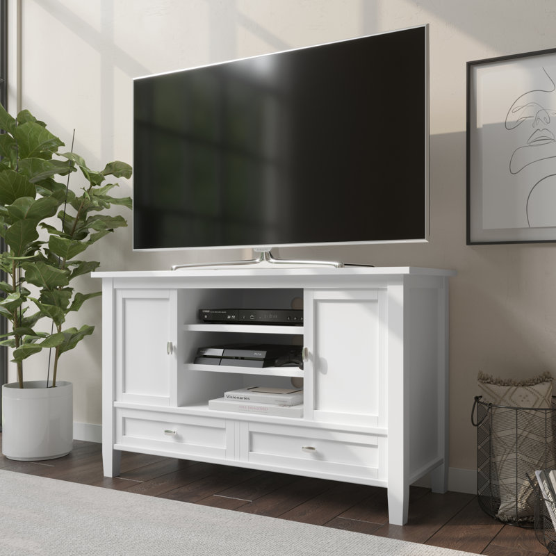 White Solid Pine Wood TV Media Stand for TVs up to 50 inches