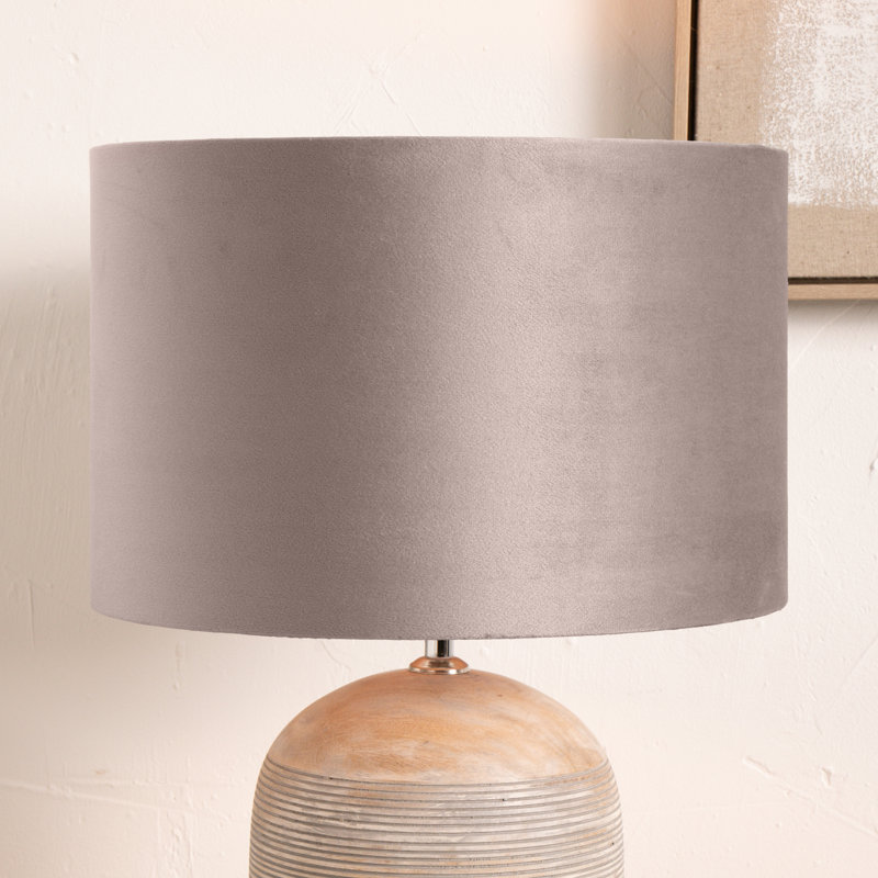 Rene Velvet Drum Lamp Shade ( Uno ), Cream, 20cm H x 30cm W x 30cm D