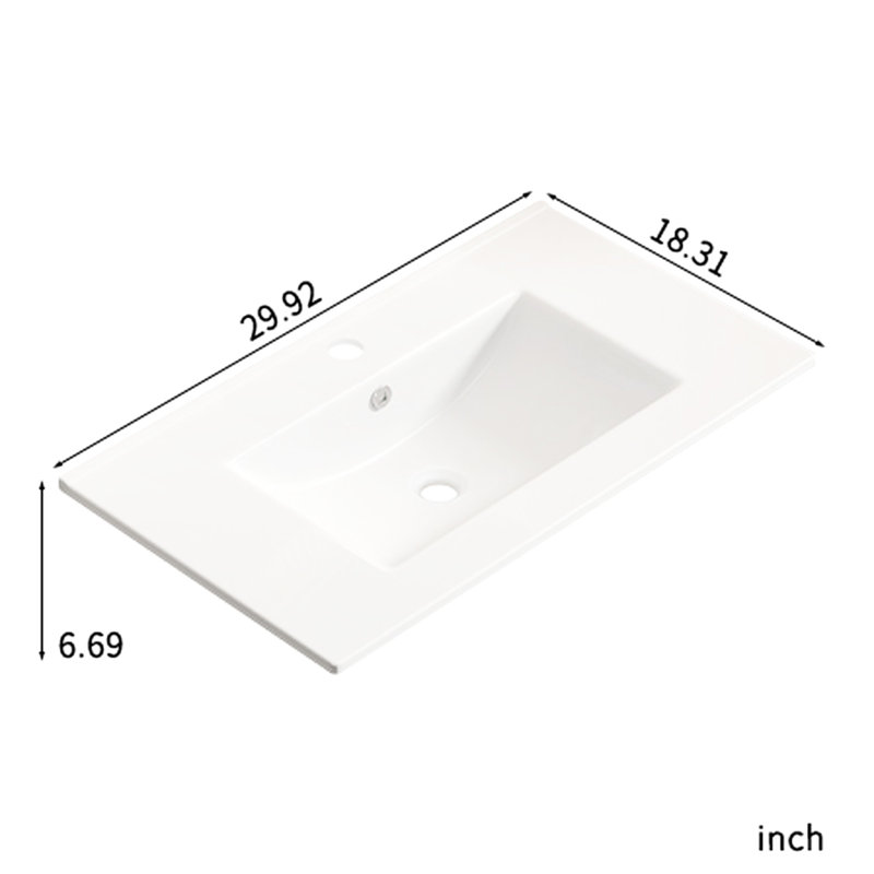 Westmoreland 30 Inch Bathroom Vessel Sink, White Ceramic, Overflow And Pre - Drilled For Standard Faucet, Stain Quick To Wipe Clean, Suitable Storage Solutions, 18.32 In Wide, 6.83 High, 32.94 Lb Ceramic Vanity