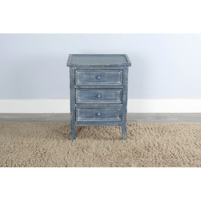 Komor Solid Wood End Table, Ocean Blue