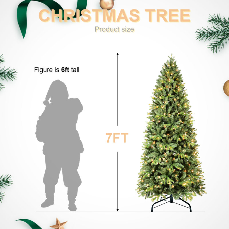 Arbre de Noël de 5 pi avec 756 pointes de texture réalistes et 250 lumières à DEL chaleureuses réparties uniformément, + pe, branches à charnières pour une installation rapide, support en métal robuste