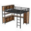Style moderne, grand lit mezzanine en métal, bureau, rangement, garde-corps complet, lit robuste à assemblage facile avec garde-robe et convient aux pièces