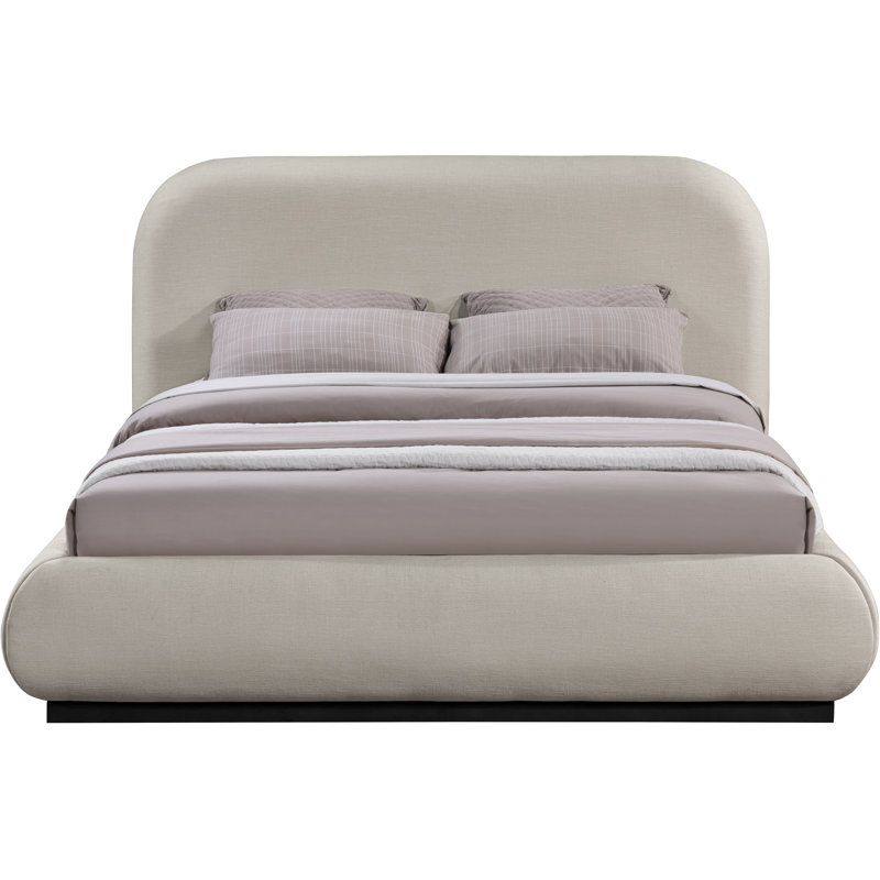 Humayrah Upholstered Panel Bed, King, Beige Chenille Fabric / Stained Black