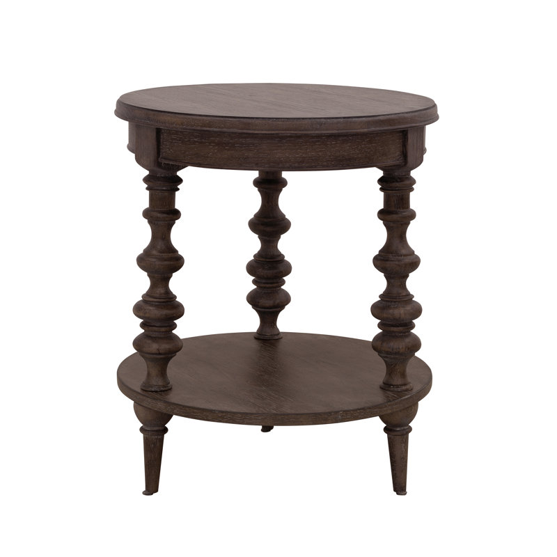 Brown Round Wood Traditional End Table with Storage