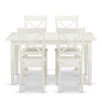 Linen White Solid Wood Rectangular Mid-Century Dining Table Set with Butterfly Leaf and X-Back Chairs (3-Piece)