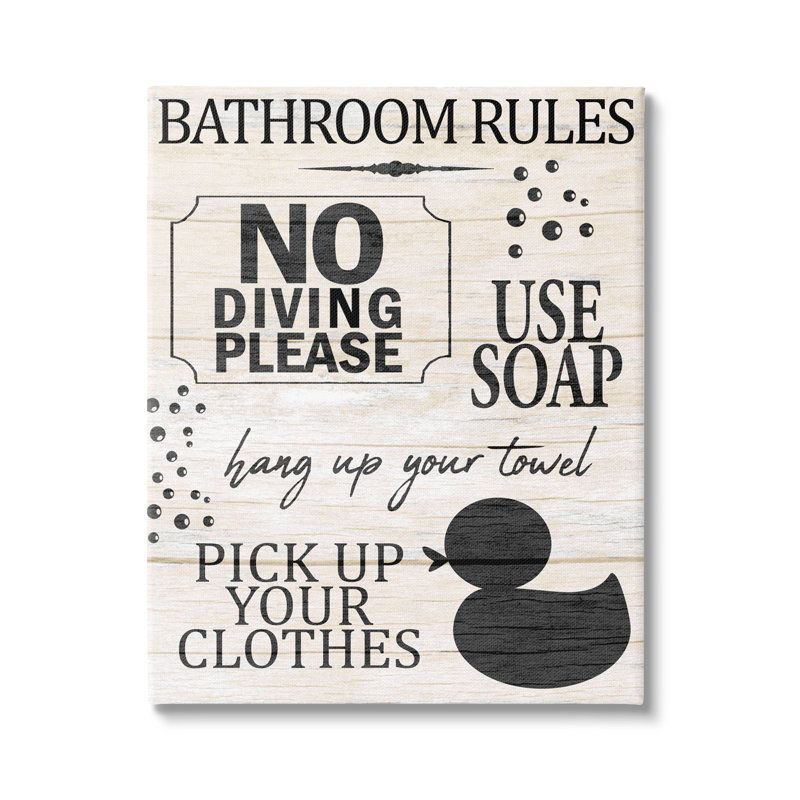 " Bathroom Rules Rustic Grain Pattern Design Sign " by Kim Allen, Wall Plaque, 36" W x 36" H