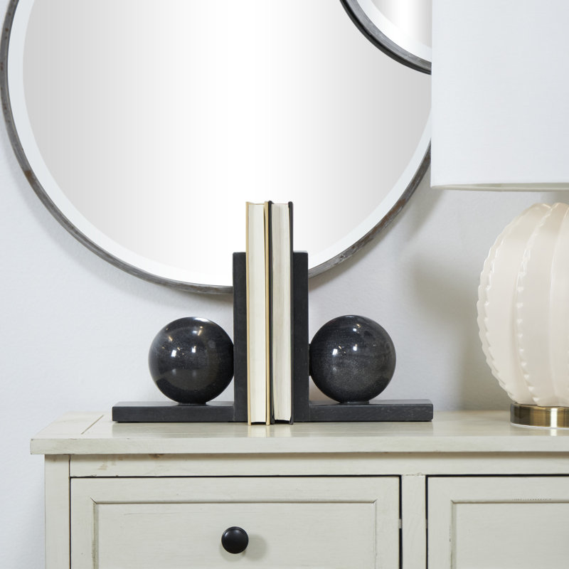 Modern & Contemporary Marble Non-Skid Bookends, Black