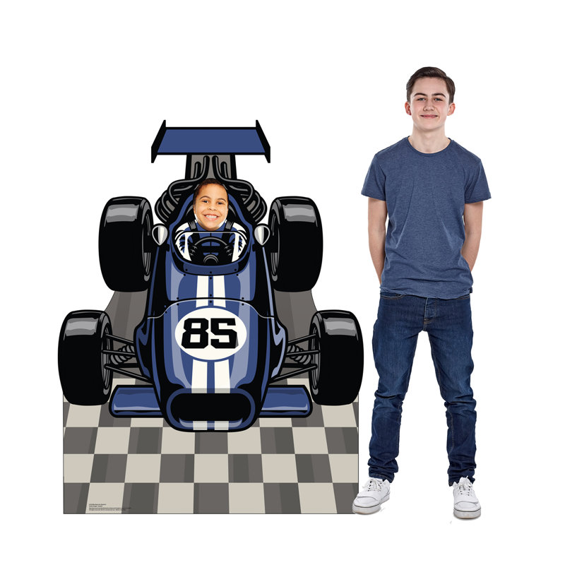 Blue Race Car Life-Size Cardboard Stand-In with Easel