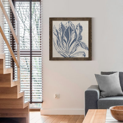 Reproduction d’art sur toile imprimée encadrée sur toile Indigo floral sur lin