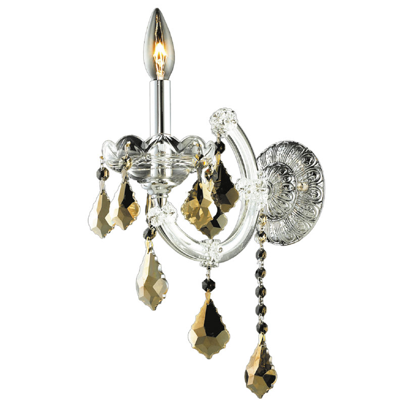 Lampe murale bougie 1 lumières Towry, Chrome / teck