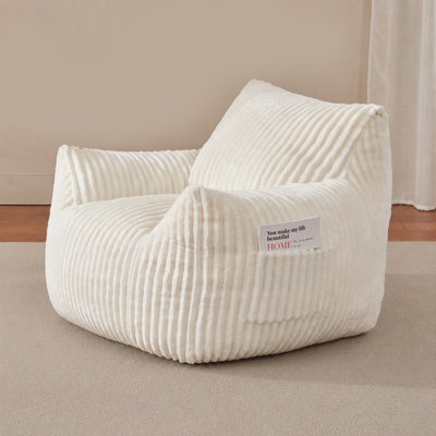 37" Wide Giant Plush Bean Bag Chair, Heavy Duty High-Density Foam Lazy Sofa Lounger for Bedroom & Living Room - Beige