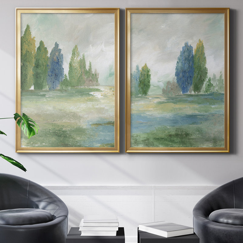 Jeweled Valley I - Ensemble de 2 reproductions d'art, H 26,5 po x l 73 po, Toile encadrée, Doré