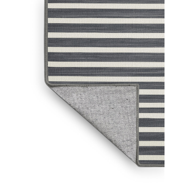 Tapis gris à rayures horizontales lavable à la machine, Rectangulaire 2 pi x 3 pi