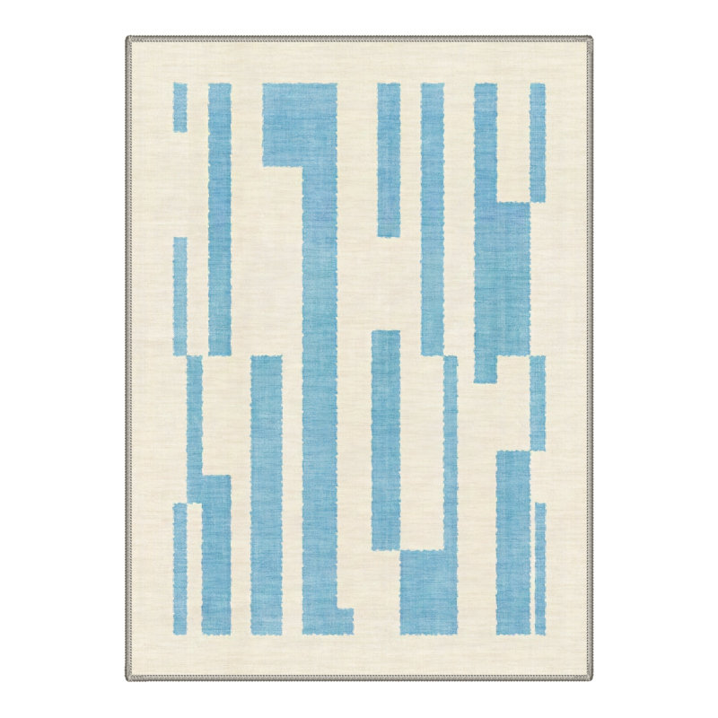 Vectra Modern Machine Washable Blue / Beige Indoor Area Rug with Non-Slip Backing, Round 5'