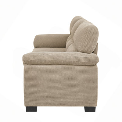 3-Seater Sofa, Camel Upholstered Couch, Living Room Furniture, Textured Fabric Sofa, Minimalist Settee, Comfortable Armchair, Sturdy Frame Sofa