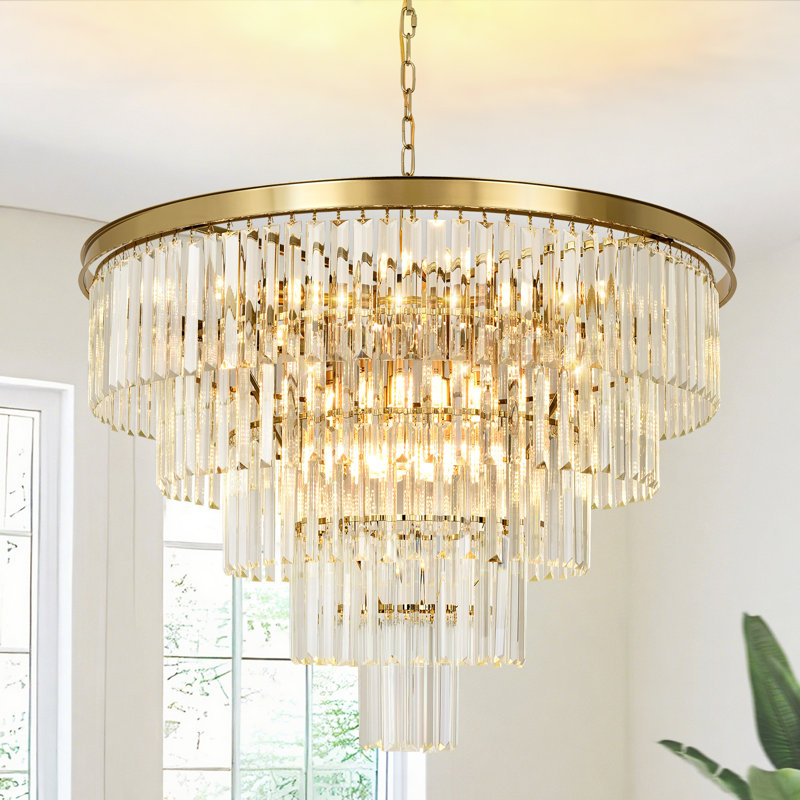 Lustre en cristal Makinlee, H 22,44 po x l 31,5 po x P 31,5 po, 15 lumières, Laiton