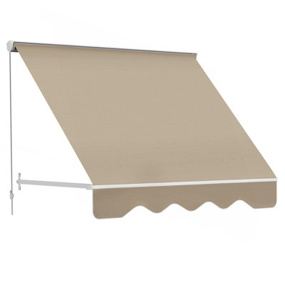 Outsunny 6' Drop Arm Manual Retractable Window Awning Sun Shade Shelter For Patio Balcony Outdoor, Aluminum, Cream White