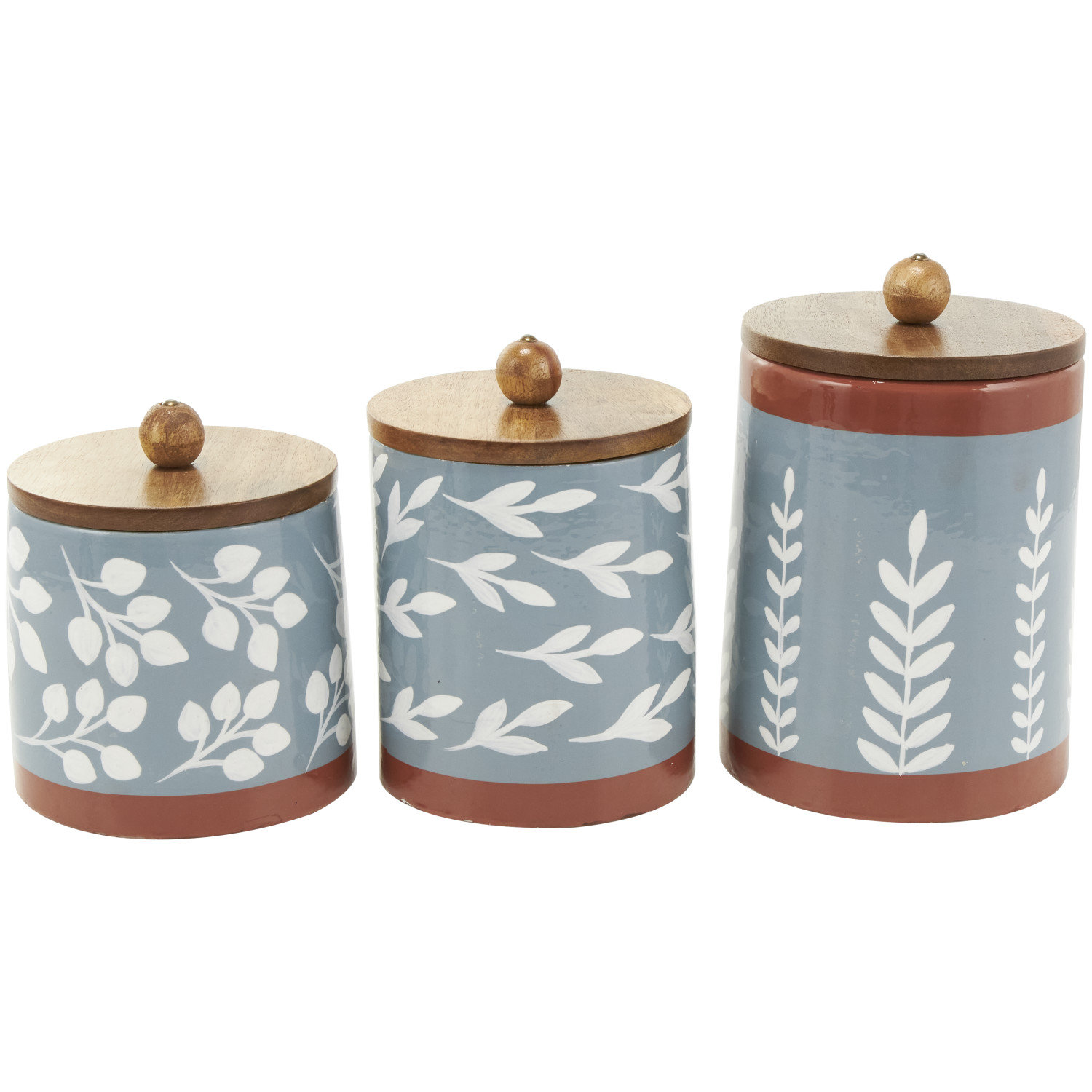 American Atelier, Round Arabesque Sky Blue and White Kitchen Ceramic  Canister Set with Lid, Set of 4