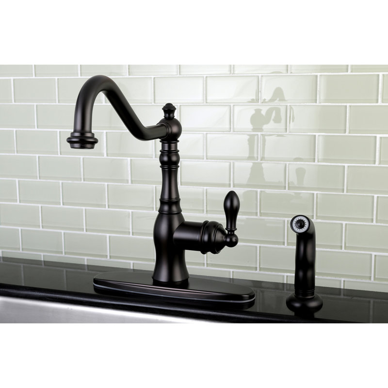 Kingston Brass American Classic Single-Handle Deck Mount Faucet, Oil Rubbed Bronze, With Spray