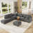 8 Seat Corduroy Convertible Modular Sectional Sofa With Storage, 6 Back Cushion 6 Throw Pillow-1052975216