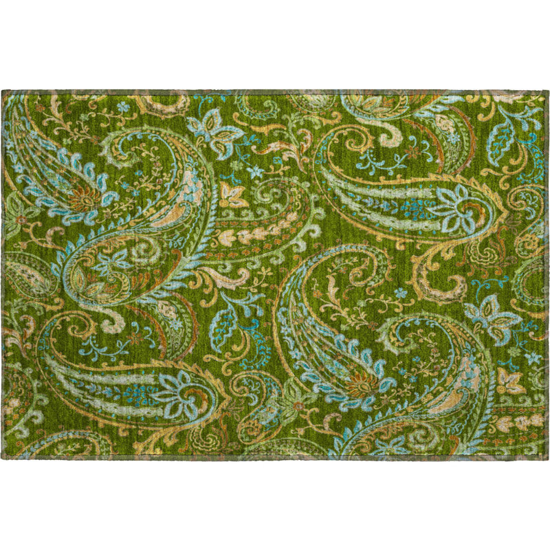 Premium Machine Washable Cerrito AMF533 Green Rug, Rectangle 1'8" x 2'6"