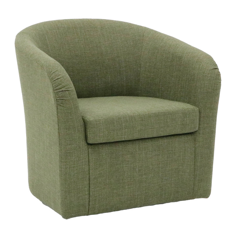 Upholstered Swivel Barrel Chair, Green Polyester Blend