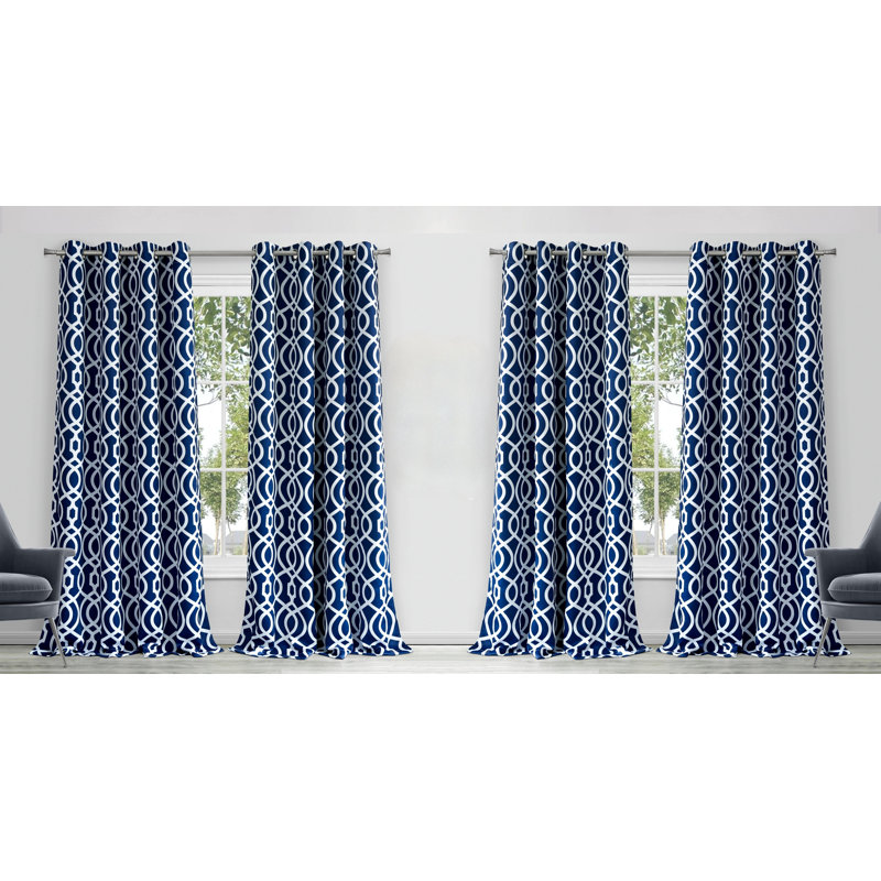 Panneau de rideau isolant 100% occultant et isolant avec œillets Trellis, Bleu marine