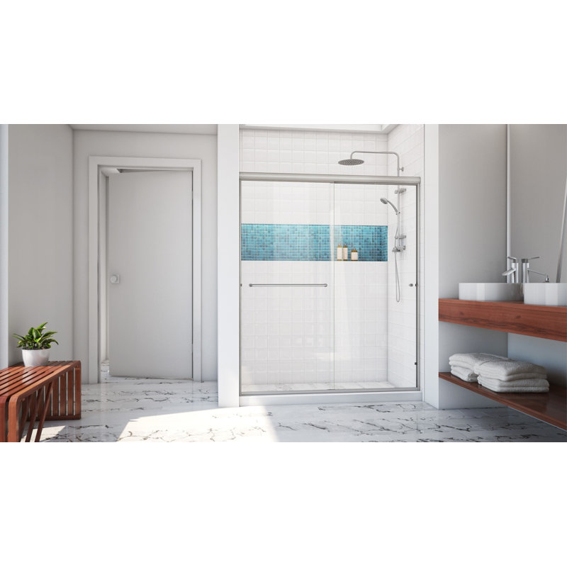 Leser 60" W x 60.38" Semi-Frameless Shower Door, Right Opening, Brushed Nickel