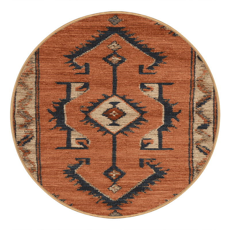 Machine Washable Persian Brown Area Rug, Round 7'