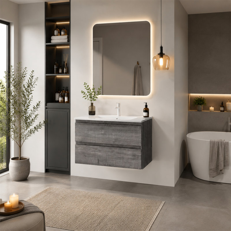 Meuble-lavabo mural suspendu de 36 pouces, Gris