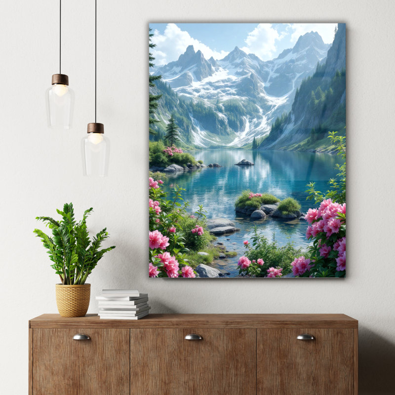 Art mural en verre trempé paysage de montagne, 24" H x 18" W