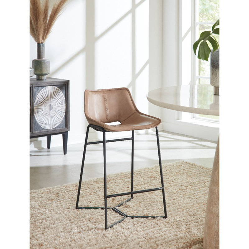 Brisben Upholstered Stool with Metal Frame, Bar Stool (29" Seat Height), Hand Washed Chestnut