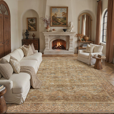 Vesper Oriental Light Brown Area Rug with Non-Slip Backing