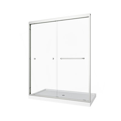55"-60" W x 72" H Brushed Nickel Reversible Installation Double Bypass Sliding Shower Door,Aluminium Alloy Frame,1/4"(6MM) Tempered Glass With Nano Explosion-proof Membrance,Easy Installation