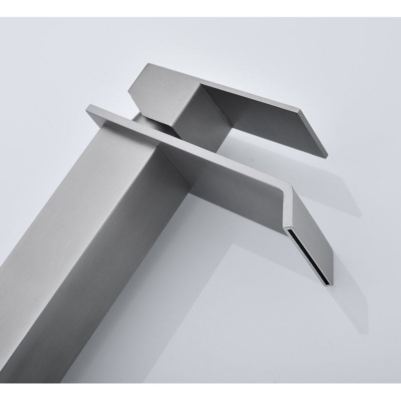Waterfall Bathroom Sink Faucet - Single Handle + Pop-up Drain (no Overflow), Stainless Steel