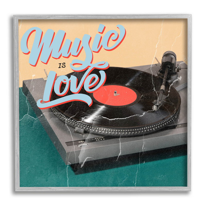 «Vintage Music Is Love Turntable», art de la giclée encadrée par Kim Allen, H 12 po x l 12 po x P 1,5 po
