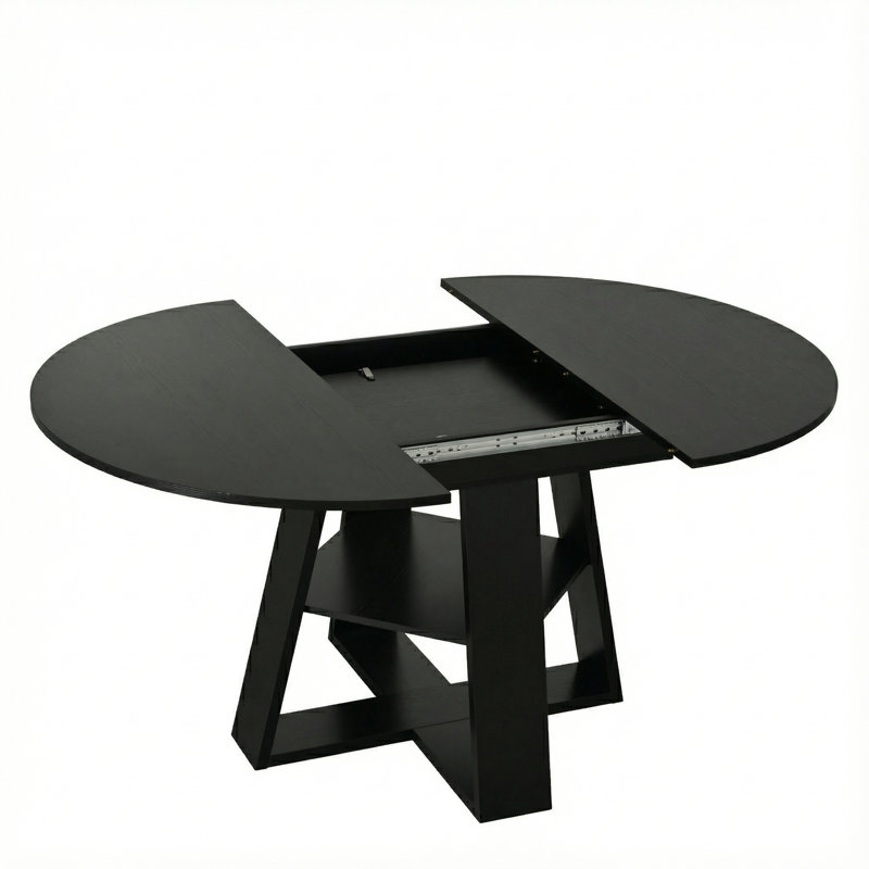 Table de salle à manger extensible ronde pour 4 à 8 personnes, table de salle à manger ovale de cuisine moderne avec feuilles amovibles peu encombrantes, base en bois avec tablette de rangement pour le salon de la cuisine