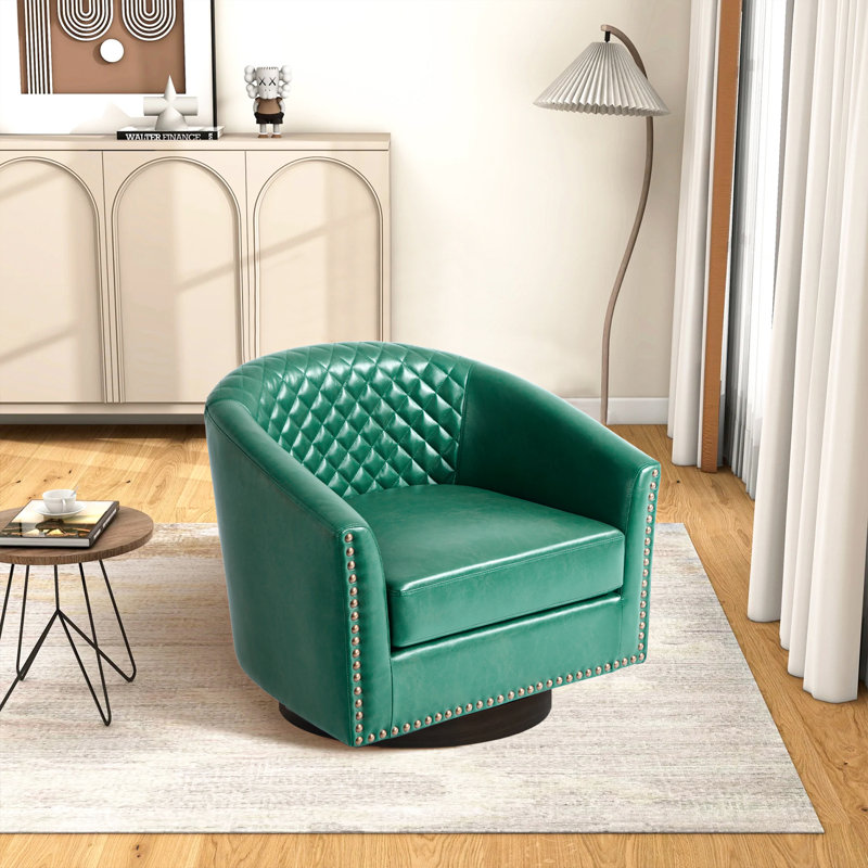 75.2Cm Wide Tufted Swivel Barrel Chair, Green