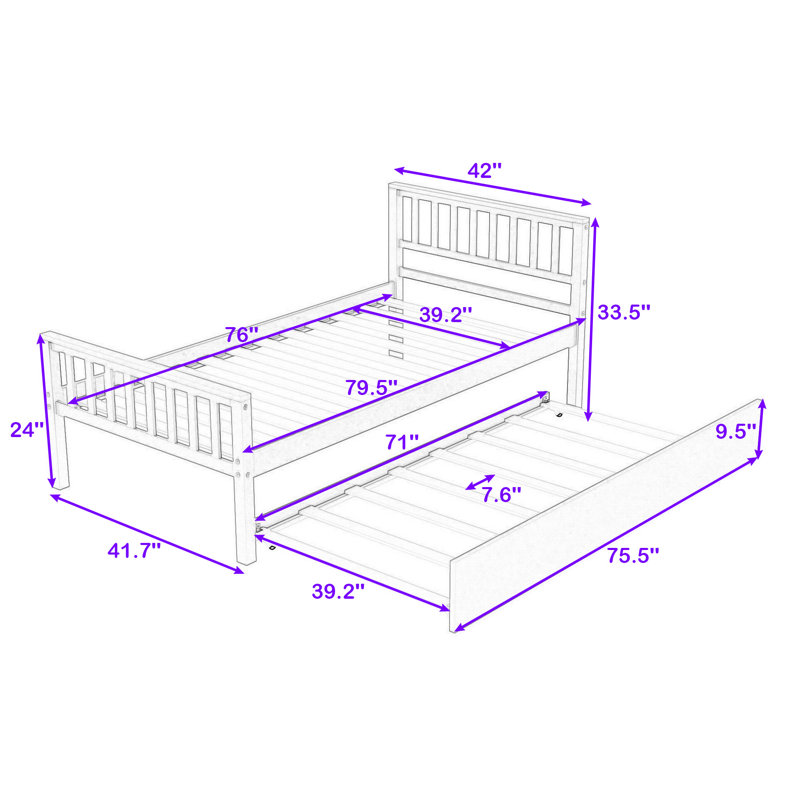 Structure de lit plateforme simple avec lit gigogne, Blanc