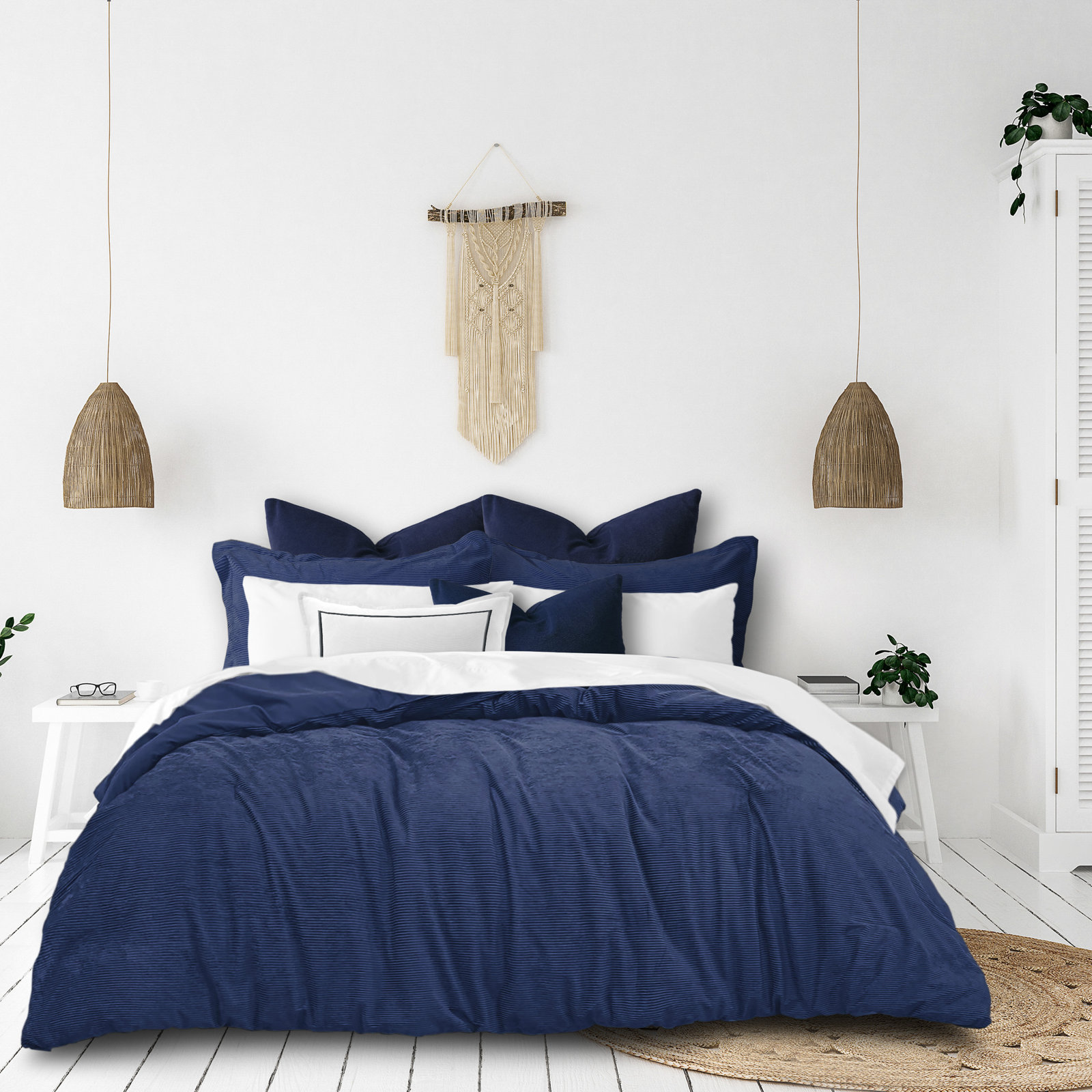 Bluford Duvet Cover Set, King Duvet Cover + 2 King Shams, Blue