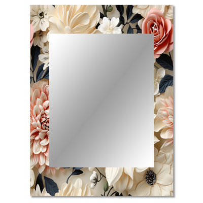 Cineas Cream Delicate Poppies Flowers - Floral Decorative Mirror, Cottage Wall Mirror, Printed Metal Art
