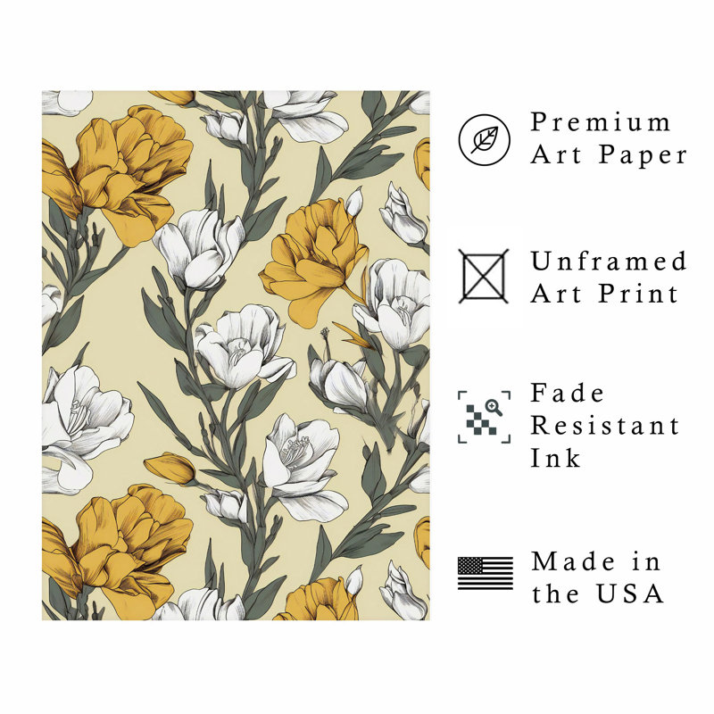 Motif floral botanique II, H 7 po x l 5 po