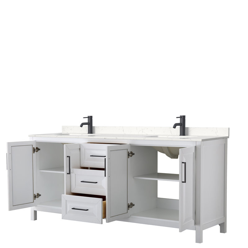 Daria 80'' W Double Vanity, Matte Black, White, Carrara Cultured Marble