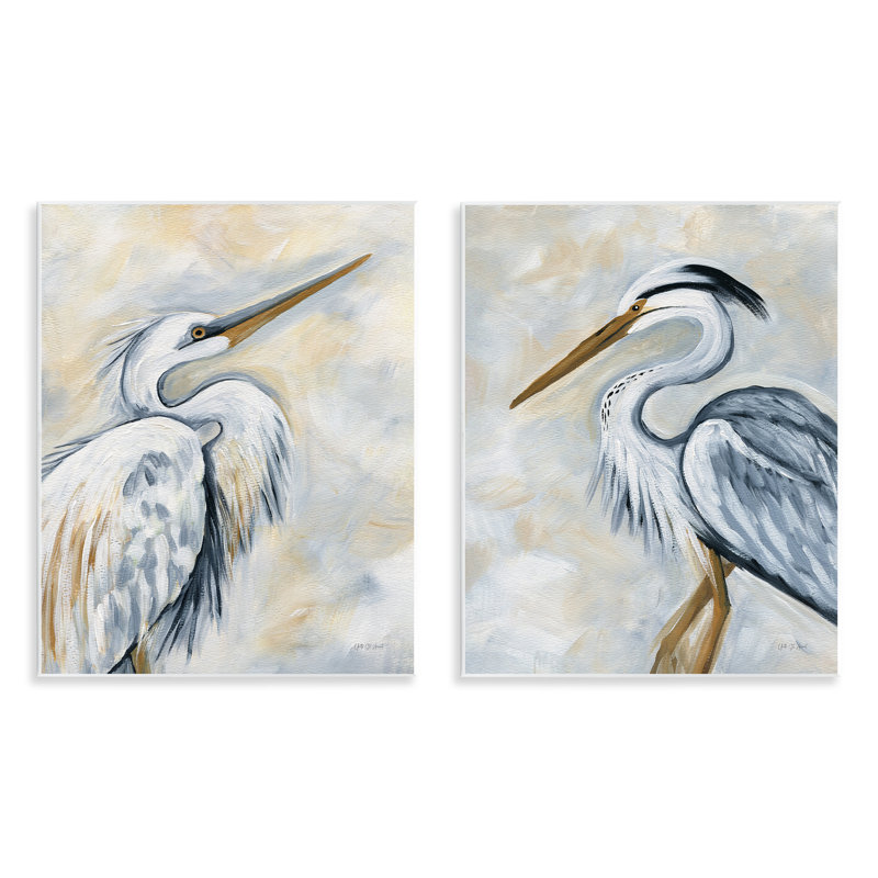 «White Egret Blue Heron», ensemble de 2 plaques murales par yvette St. Amant