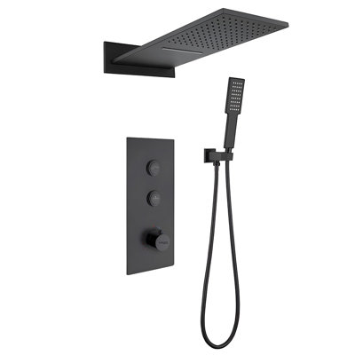 Fontana Milan Matte Black Wall Mount 2 Functions Rainfall Shower System