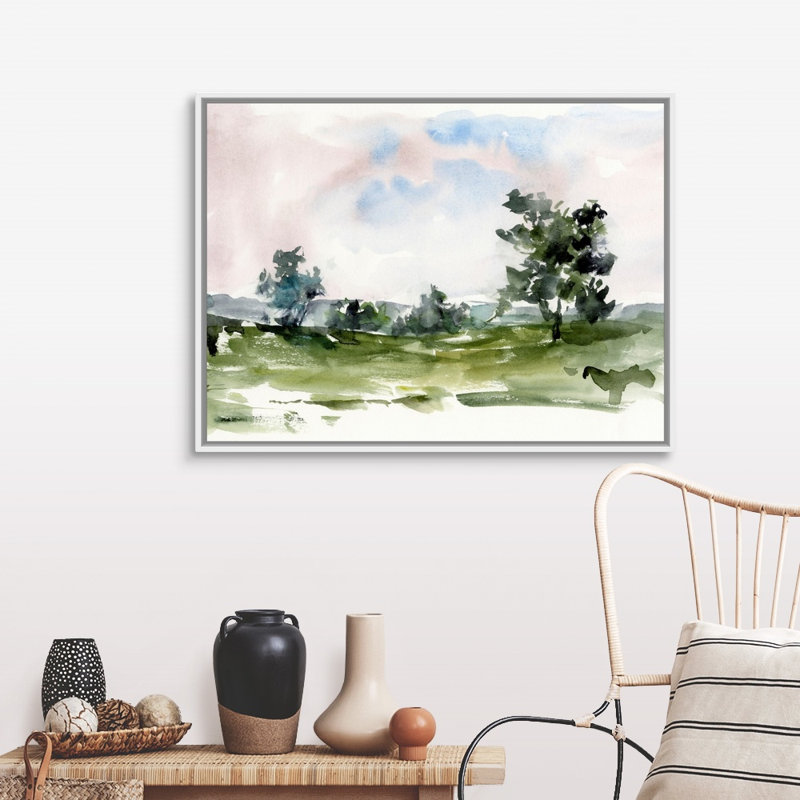 «Mauve Sunset II» par Ethan Harper - reproduction d'art, H 32 po x l 42 po x P 1,75 po, Cadre blanc
