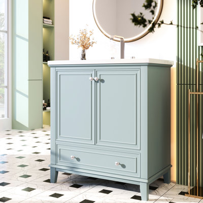 Meuble-lavabo de 30 po avec lavabo en céramique - Armoire moderne avec portes et tiroirs pratiques