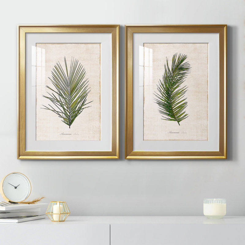 Palm Botanical I - ensemble de 2 impressions, H 18,5 po x l 49 po, Impression encadrée avec passe-partout, Doré